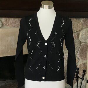 'Current Air' Black Button Down Cardigan with Pearl Accents - Size Small